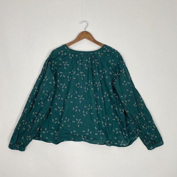 ANA Blouse Womens 2X Plus Green Floral Button Front Relaxed Balloon High Low Top - Picture 6 of 9